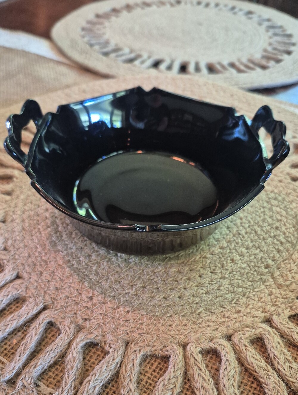 Vintage L.E. Smith Glass Black Amethyst Bowl Candy Dish W/Two Tab Handles - Picture 1 of 3
